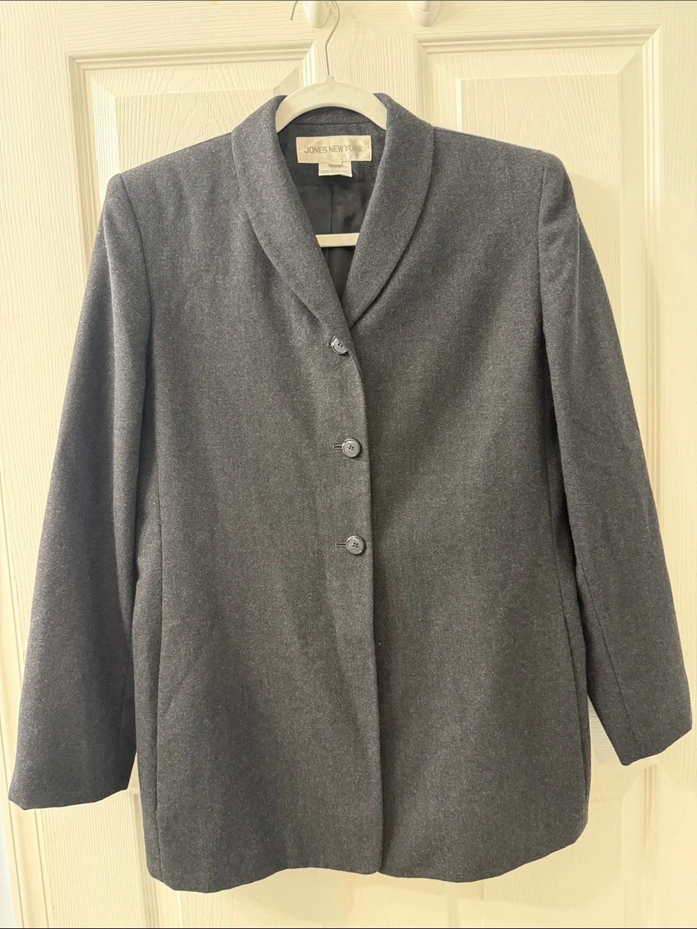 Jones New York Dark Charcoal Shawl-Collar Women’s Long Blazer Size 8.